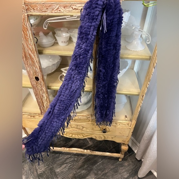 Mitchies Rare Rabbit Fur Scarf Luxury VTG Purple Fringed - Picture 2 of 5